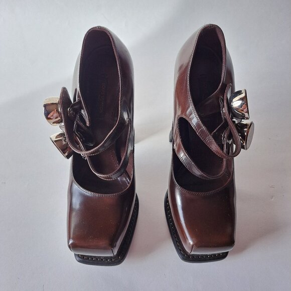 Louis Vuitton Runway Brown Leather Mary Jane Platform Pumps Size 37 / US 7 - Picture 2 of 16